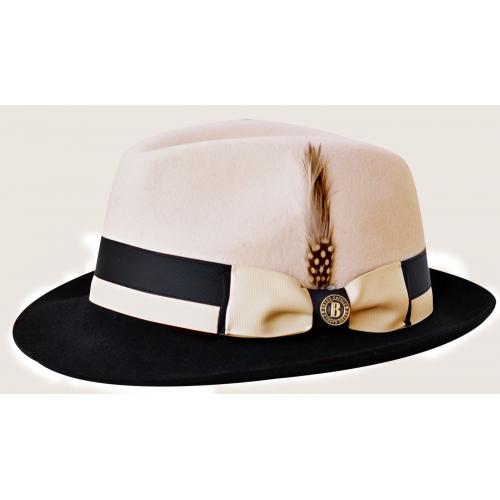 Bruno Capelo Black / Cream Australian Wool Fedora Dress Hat CA-341